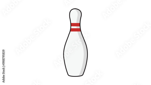 Modern Flat Bowling Pin Vector Icon with Editable Stroke. A clean, minimalist illustration of a classic white bowling pin with red stripes, perfect for sports apps, gaming logos, and web design.