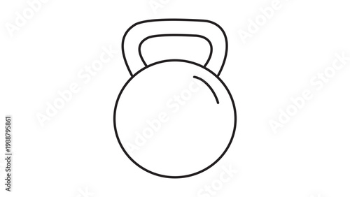 Kettlebell Minimalist Black Line Vector Icon on a White Background Representing a Cast Iron Ball with a Handle for Fitness and Strength Training, Editable Stroke Illustration for Modern Design.