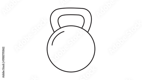 Kettlebell Weightlifting Equipment Minimalist Black Line Vector Icon on White Background, Representing a Cast Iron Ball with Handle for Fitness and Strength Training, Editable Stroke Illustration