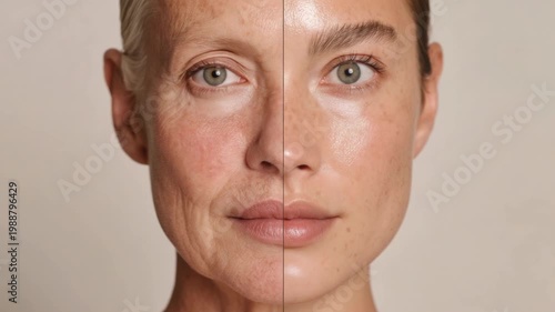 Understanding skin aging and its effects on appearance over time in a split image comparison