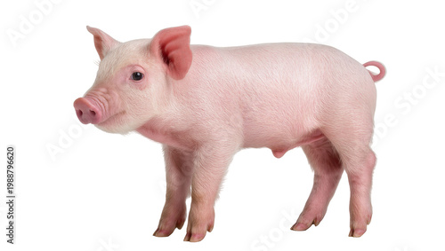 Schilderij op canvas Young pink piglet standing, isolated on transparent background