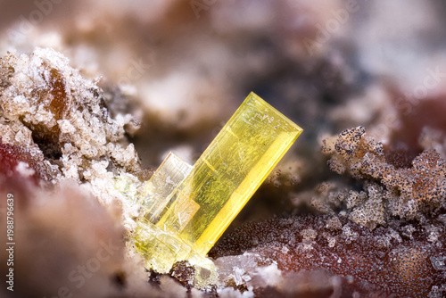 Saleeite crystal. Specimen from La Commanderie, Le temple, Deux-Sèvres, France.  Micro photography extreme close-up. microscope mineral crystal photography for Scientific use.
