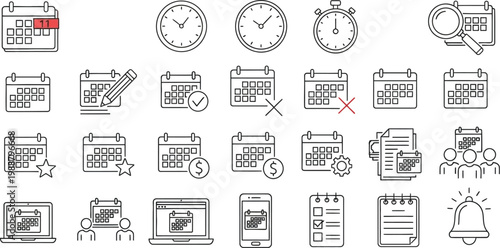 Calendar icons display time management scheduling tools for digital.