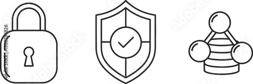 Security icons depict padlock and shield with database server structure.