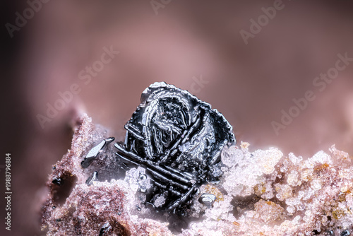 hematite rose. Specimen from Chatelaunoux, Puy-de-Dôme, france. Micro photography extreme close-up. microscope mineral crystal photography for Scientific use.