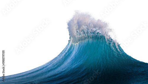 Quadro em tela Crashing ocean wave with white foam crest, isolated on transparent background