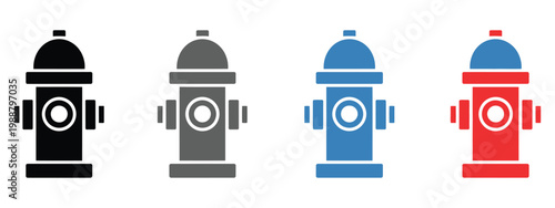 Fire Hydrant Icons Emergency Water Safety Protection Equipment Firefighting System Vector Illustration Set Isolated Background