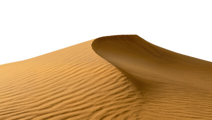 Golden sand dune with rippled texture, isolated on transparent background