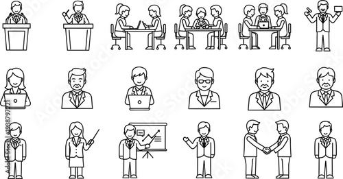 Businessmen and businesswomen are shown in a set of professional icons.