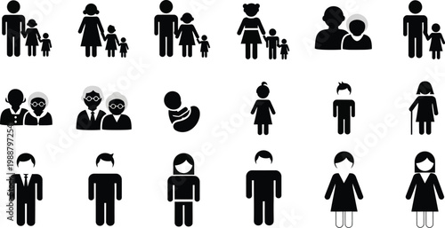 Family silhouettes represent different generations in this icon collection.