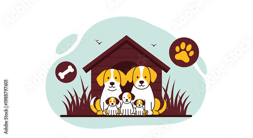 Happy Dog Family Posing Together Outside Their Kennel.