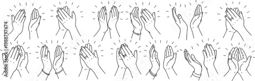 Black and white vector illustration of clapping hands symbolizing applause and appreciation