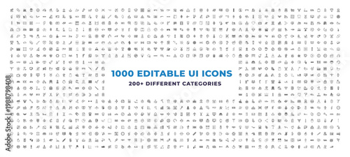 Mega Set of 1000 outline icons - work table, centaur, recruitment. editable vector for web and mobile ui. Multipurpose collection
