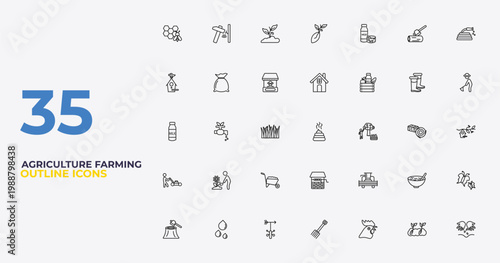 outline agriculture farming icons set - farm house, combine harvester, plant seeds. editable vector for web and mobile ui