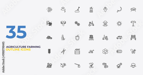 outline agriculture farming icons set - tractor, beehive, sheep. editable vector for web and mobile ui