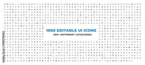 Cuadro en lienzo Mega Set of 1000 outline icons - old plane, pair sandals, biological hazard