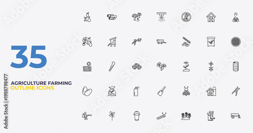 outline agriculture farming icons set - farm trailer, bees, trailer. editable vector for web and mobile ui