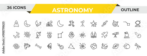 outline astronomy icons set - dioptra, lyra constellation, pulsar. editable vector for web and mobile ui