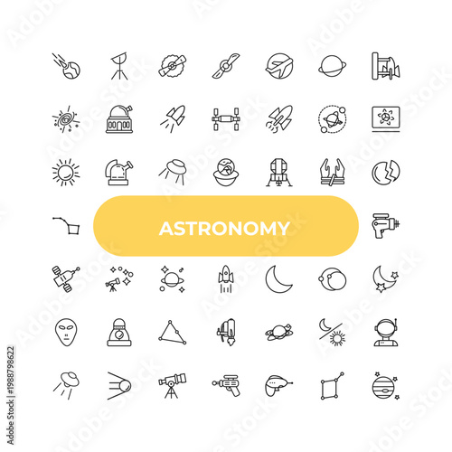 outline astronomy icons set - big sun shining, astronomy, galaxy. editable vector for web and mobile ui