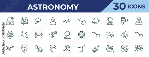 outline astronomy icons set - comet, relativity, voyager. editable vector for web and mobile ui