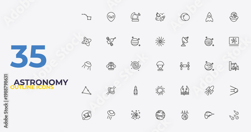 outline astronomy icons set - milky way, abduction, meteorites. editable vector for web and mobile ui