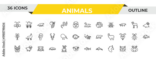 outline animals icons set - rat, elk, male sheep. editable vector for web and mobile ui