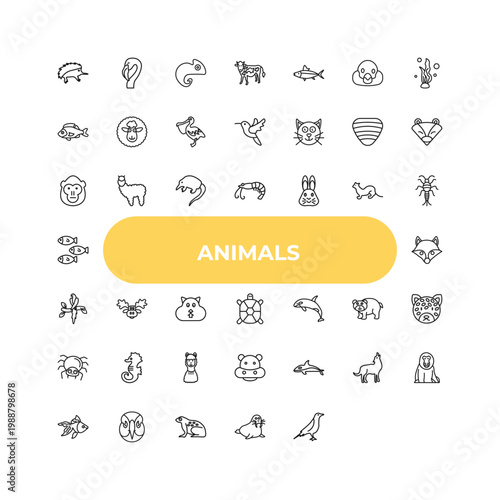 outline animals icons set - alligator, aw, llama. editable vector for web and mobile ui