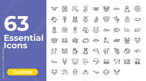 outline animals icons set - sea horse, centipede, kraken. editable vector for web and mobile ui