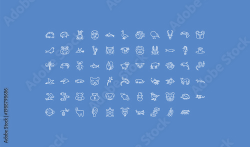 outline animals icons set - piranha, pig, puffer. editable vector for web and mobile ui