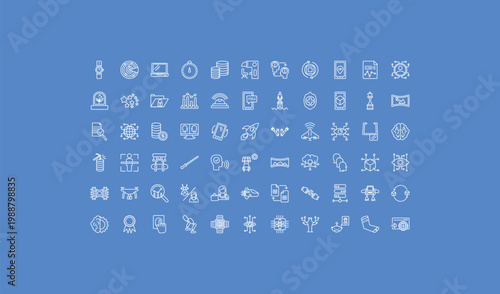 outline artificial intelligence icons set - mind transfer, survey, recognition. editable vector for web and mobile ui