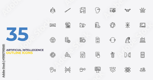outline artificial intellegence icons set - check list, data mining, ar camera. editable vector for web and mobile ui