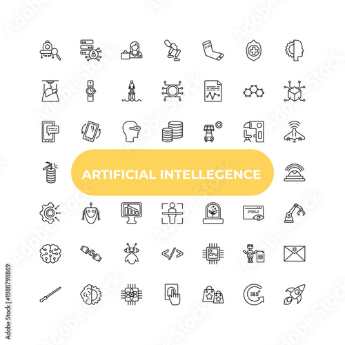 outline artificial intellegence icons set - survey, robot, cpu. editable vector for web and mobile ui