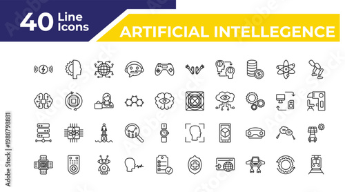 outline artificial intellegence icons set - ai brain, big data, nano sensor. editable vector for web and mobile ui