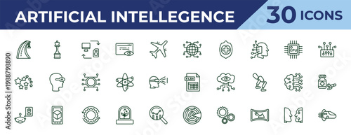 outline artificial intellegence icons set - , outer space, geolocation. editable vector for web and mobile ui
