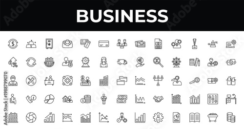 outline business icons set - bank card, points connected chart, dual chart. editable vector for web and mobile ui