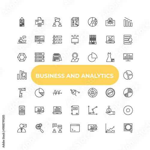 outline business and analytics icons set - polygonal chart, data analysis pie chart, charts. editable vector for web and mobile ui