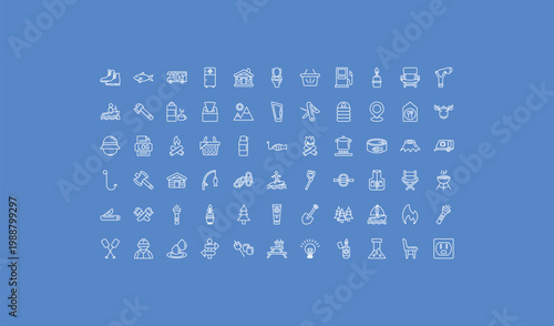 outline camping icons set - basket, carabiner, jockey. editable vector for web and mobile ui