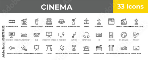 outline cinema icons set - dvd, famous cinema star, online movie. editable vector for web and mobile ui