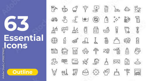 outline cleaning icons set - duster, virus cleanin, hanger cleanin. editable vector for web and mobile ui