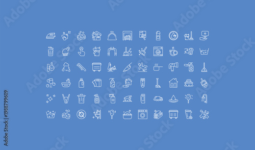 outline cleaning icons set - clean window, leaf cleanin, sponge cleanin. editable vector for web and mobile ui