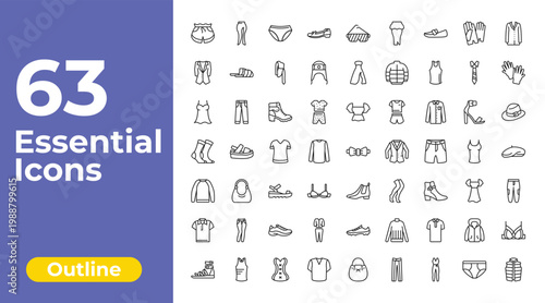 outline clothes icons set - leather shoes, long bandeau dress, brassiere. editable vector for web and mobile ui