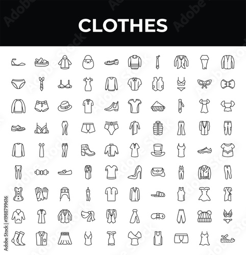 outline clothes icons set - panties, long sleeves t shirt, women socks. editable vector for web and mobile ui