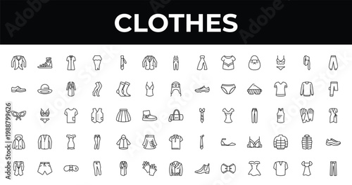 outline clothes icons set - blazer, trouser, sweatpants. editable vector for web and mobile ui