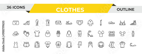 outline clothes icons set - briefs, housecoat, formal shirt. editable vector for web and mobile ui