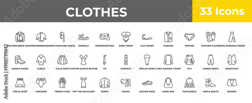 outline clothes icons set - tulle skirt, knickers, boxers. editable vector for web and mobile ui