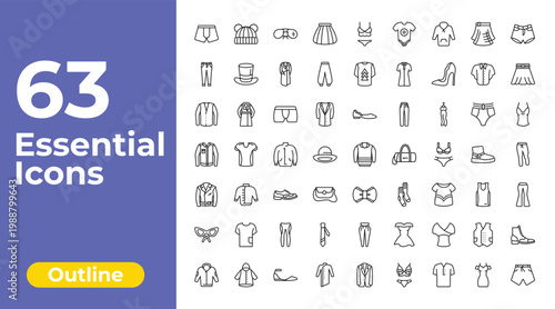 outline clothes icons set - tulle skirt, t shirt with de, brisk boots. editable vector for web and mobile ui