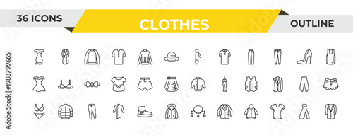 outline clothes icons set - cravat, swim shorts, sweatpants. editable vector for web and mobile ui