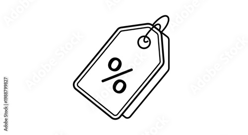 Hand-drawn tag with percentage symbol, representing discount, sale, or special offer