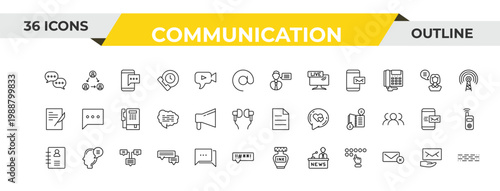 outline communication icons set - talk, bullhorn, constructivism. editable vector for web and mobile ui