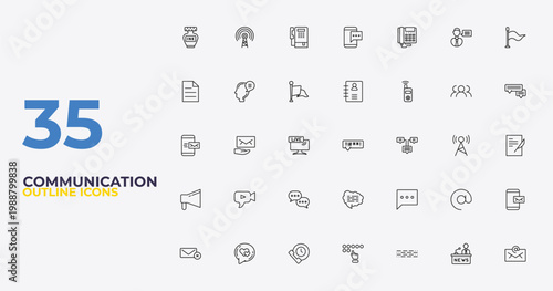 outline communication icons set - contacts, chat bubble, emails. editable vector for web and mobile ui